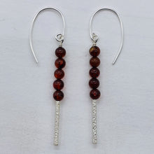 Load image into Gallery viewer, Amber 5 Beads Sterling Silver Drop/Dangle Earrings | 1 3/4" Long | Red |