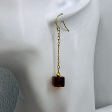 Load image into Gallery viewer, Amber 14K Gold Filled Cube Bead Earrings | 2 1/2" Long | Red | 1 Pair |