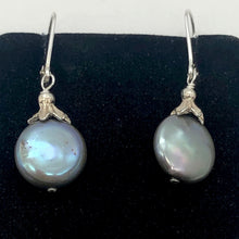 Load image into Gallery viewer, Platinum Freshwater Coin Pearl and Sterling Dangling Earrings | 1 1/4 Inch Drop |