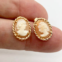Load image into Gallery viewer, Beautiful Pink Shell Cameo 14K Gold Stud Earrings - PremiumBead Primary Image 1