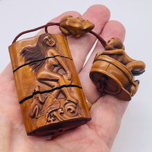 Load image into Gallery viewer, Inro Signed Boxwood 3 Part Maiden and Frog Carved | 6" Long | Brown | 1 |