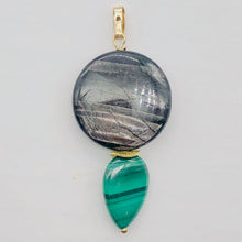 Load image into Gallery viewer, Hypersthene, Malachite 14K Gold Filled Pendant| 1 3/4" Long| Silver Gray Green |