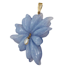 Load image into Gallery viewer, Hand Carved Blue Chalcedony Flower 14K Gold Filled Pendant! | 2 1/4" Long |