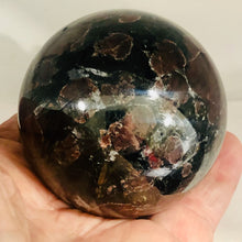 Load image into Gallery viewer, Astrophyllite Garnet Scry Sphere Round | 3" | Red/Black | 1 Sphere |