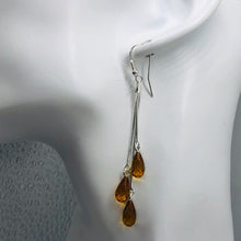 Load image into Gallery viewer, Amber Faceted 3 Bead Dangling Earrings | 2 1/2" Long | Orange | 1 Pair |