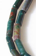 Load image into Gallery viewer, Bloodstone Agate Tube Bead 8 " Strand | 13x4mm | Green/Red | Tube | 15 Beads - PremiumBead Alternate Image 2