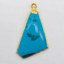 Load image into Gallery viewer, Turquoise Free-form Pendant | 1 3/4" Long | Blue/Gold | 1 Pendant