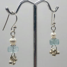 Load image into Gallery viewer, Aquamarine Pearl Drop Earrings | 1 1/4" Long | Blue White | 1 Pair |