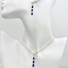 Load image into Gallery viewer, Natural Blue and Gold Lapis Earrings and Pendant 14kgf Set | 1 1/4" Long |