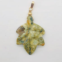 Load image into Gallery viewer, Ryolite Rain Tree Jasper 14K Gold Filled Leaf Pendant| 2" Long| Green| 1 Pendant