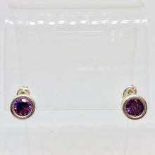 Load image into Gallery viewer, February 7mm Lab Amethyst & Sterling Silver Earrings 9780Bb - PremiumBead Alternate Image 6