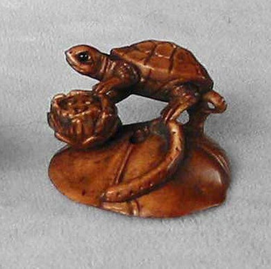 Carved Boxwood Turtle On Lilypad Ojime/Netsuke Bead - PremiumBead Primary Image 1