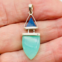 Load image into Gallery viewer, Lapis Lazuli Chrysoprase Sterling Silver Drop Pendant | 1 1/2" Long| Green/Blue|