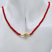 Load image into Gallery viewer, AAA Natural Ox Blood Red Coral & 14K Gold 18 inch Necklace 202904