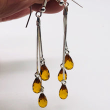 Load image into Gallery viewer, Amber Faceted 3 Bead Dangling Earrings | 2 1/2" Long | Orange | 1 Pair |