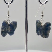 Load image into Gallery viewer, Flutter Carved Sodalite Butterfly Sterling Silver Earrings | 1 1/4 inch long | - PremiumBead Alternate Image 5
