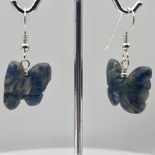 Load image into Gallery viewer, Flutter Carved Sodalite Butterfly Sterling Silver Earrings | 1 1/4 inch long | - PremiumBead Alternate Image 5