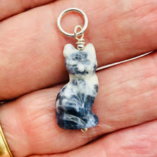 Load image into Gallery viewer, Adorable Blue Sodalite Cat & 925 Sterling Silver Pendant 509257SDS
