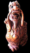 Load image into Gallery viewer, Carved Boxwood Warrior Dragon & Sun Ojime/Netsuke Bead