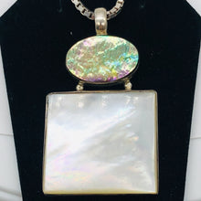 Load image into Gallery viewer, Abalone/Mother of Pearl Sterling Silver Drop Pendant | 2 1/4" Long | Blue/White|