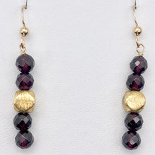 Load image into Gallery viewer, 14K Gold Filled Faceted Rhodolite Garnet Earrings | 1 3/4 inches long |