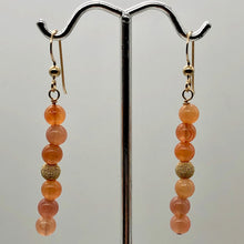 Load image into Gallery viewer, 14K Gold Filled Peach Chalcedony with Gold Disco Ball Earrings | 2 inches long |