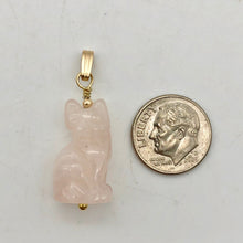 Load image into Gallery viewer, Rose Quartz Kitty Cat Pendant Necklace|Semi Precious Stone Jewelry|14k Pendant