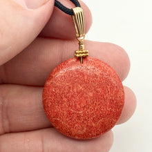 Load image into Gallery viewer, Big Cell Red Coral Disc & 14K Gold Filled Pendant | 30mm, 1.88" (long) |507287K - PremiumBead Alternate Image 11