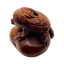 Load image into Gallery viewer, Carved Boxwood Turtle Man w/ Clam Ojime/Netsuke Bead