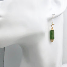 Load image into Gallery viewer, Lush Nephrite Jade 12x6mm Bead 14K Gold Filled Earrings | Green | 1 1/2" Long |