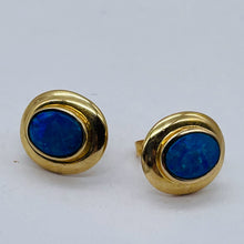 Load image into Gallery viewer, 10K Gold Blue Opal Post Earrings| 1/2x3/8 inch | Blue | 1 Pair Earrings |