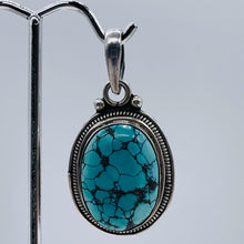 Load image into Gallery viewer, Turquoise Sterling Silver Native Oval Pendant | 1 3/4" Long | Blue/Black | 1 |