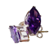 Load image into Gallery viewer, February! 10x5mm Created Amethyst Silver Earrings 10148B