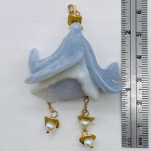 Load image into Gallery viewer, Blue Chalcedony Druzy Carved Flower Bead 14Kgf Pendant | 2 3/4" Long | Blue |
