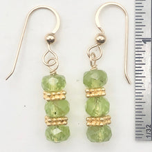 Load image into Gallery viewer, Natural Green Peridot Faceted Rondel 14K Gold Filled Earrings | 1 1/4" Long |