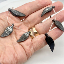 Load image into Gallery viewer, Hematite Carved Leaf Bead Strand | 30x12x4mm | Black | 13 Beads |