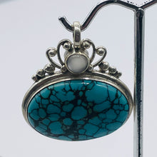 Load image into Gallery viewer, Turquoise Moonstone Goddess Sterling Silver Pendant | 1 1/2" Long | Blue Black |