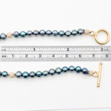 Load image into Gallery viewer, Dramatic Blue Rainbow Peacock Freshwater Pearl 14Kgf Necklace 18 1/2 inch