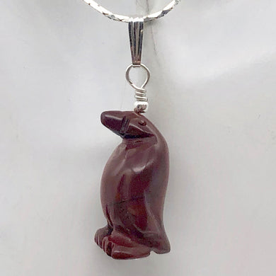 March of The Penguins Jasper Carved Bead & Silver Pendant| 1 3/8