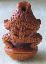 Load image into Gallery viewer, Sumo Carved Boxwood Froggie Toad Ojime/Netsuke Bead | 29x19.5x14mm | Brown - PremiumBead Alternate Image 2
