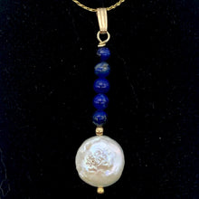 Load image into Gallery viewer, Natural Lapis & Drop FW Coin Pearl 14Kgf Pendant | 1 3/4" long | - PremiumBead Alternate Image 2
