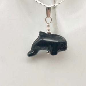 Happy Obsidian Orca Whale and Sterling Silver Pendant | 1.06" Long | 509301ORS - PremiumBead Alternate Image 2