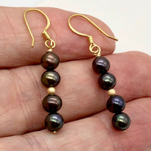 Load image into Gallery viewer, Dramatic Rainbow Red Cocoa Freshwater Pearl 14Kgf Earrings | 1 5/8" Long |