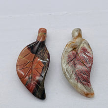 Load image into Gallery viewer, 2 Red Brecciated Jasper Carved Leaf Beads 8944