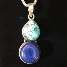 Load image into Gallery viewer, 160cts Natural Turquoise & Lapis Solid Sterling Silver Pendant 4175