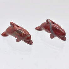 Load image into Gallery viewer, 2 Carved Brecciated Jasper Jumping Dolphin Beads | 26x13.5x7.5mm | Red/Grey - PremiumBead Alternate Image 3