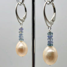 Load image into Gallery viewer, AAA Natural Pink 14x10mm Pearl and Blue Sapphires Solid Sterling Silver Earrings - PremiumBead Alternate Image 5