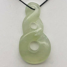 Load image into Gallery viewer, Hand Carved Translucent Serpentine Infinity Pendant with Black Cord 10821Y | 45x23.5x6.5mm | Light Green - PremiumBead Alternate Image 3