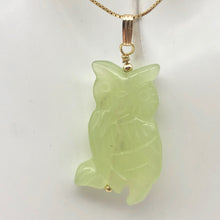 Load image into Gallery viewer, Serpentine Jade Owl Pendant Necklace|Semi Precious Stone Jewelry|14k Pendant