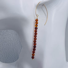 Load image into Gallery viewer, Amber 5 Beads 14K Gold Filled Drop/Dangle Earrings | 1 3/4&quot; Long | Red |
